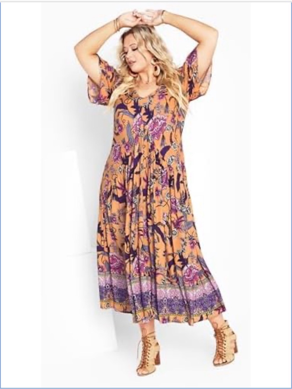 loralette Viscose Floral Maxi Dress w Purple Floral Print Size 20 Made in India